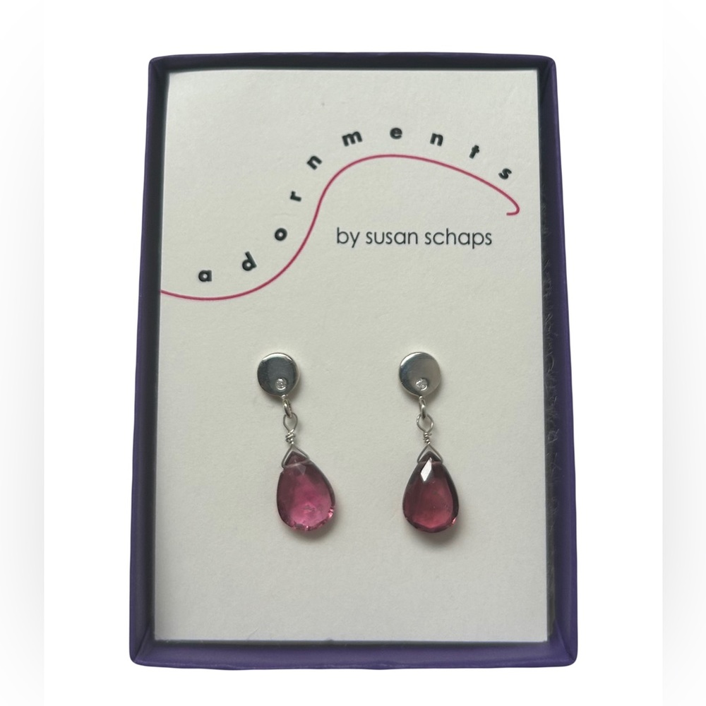 Sterling Silver, inlaid diamond, tourmaline drop earrings